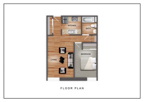 Floor plan for 1 bed, 1 bath